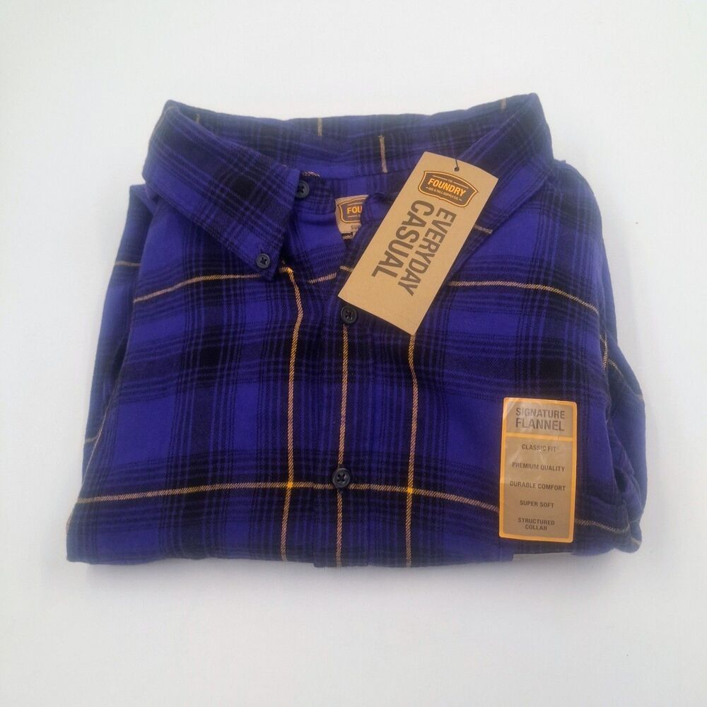 NEW Foundry Plaid Flannel Button Up Shirt Men 3XLT Purple Yellow Black Tartan